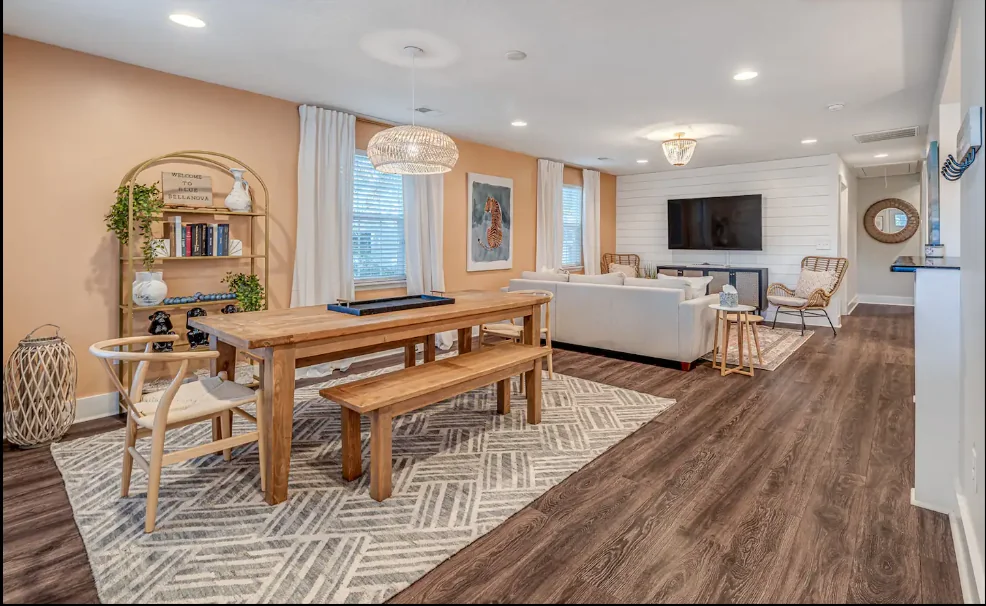 Bright vacation rental dining and living room